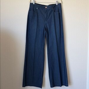 WHBM Dark Indigo Wide Leg Jeans Size 10 High Rise Cotton Blend Trouser